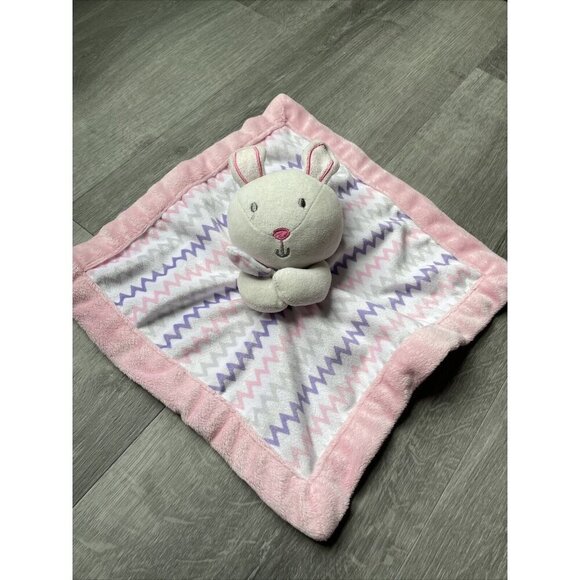 Falls Creek Pink Zig Zag Bunny Rabbit Lovey Security Blanket Rattle Plush Toy - Picture 1 of 4